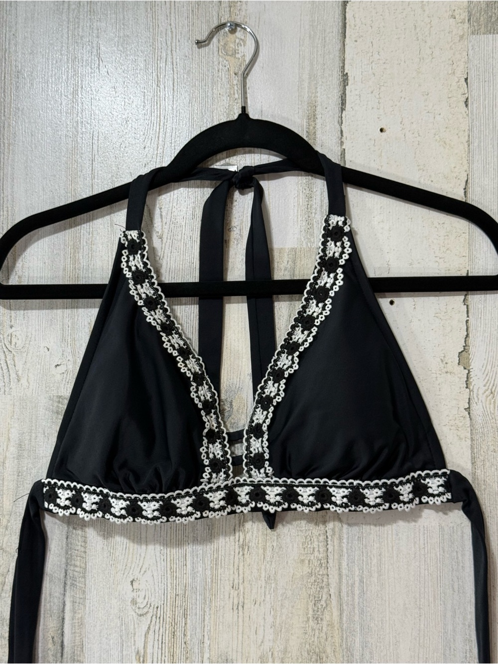Kona Sol Triangle Black Swim Top Lace Trim